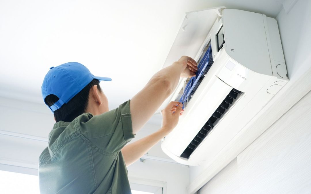 HVAC technician servicing a ductless mini split in Citrus Heights