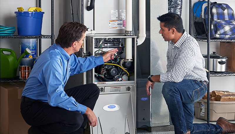 Technician evaluating a furnace for repair or replacement in Citrus Heights