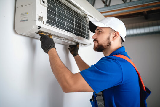 HVAC technician installing a mini split air conditioner in Citrus Heights