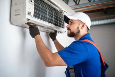 HVAC technician installing a mini split air conditioner in Citrus Heights